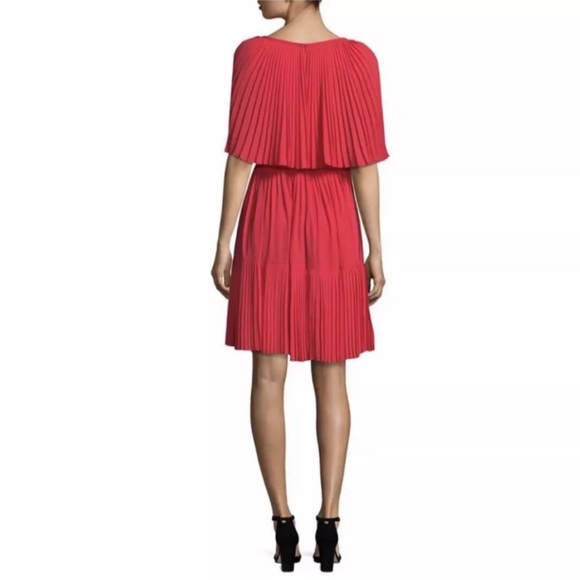 NWT KATE SPADE Persimmon Grove Red Orange Pleated Popover Cape Fit Flare Dress - Picture 2 of 16